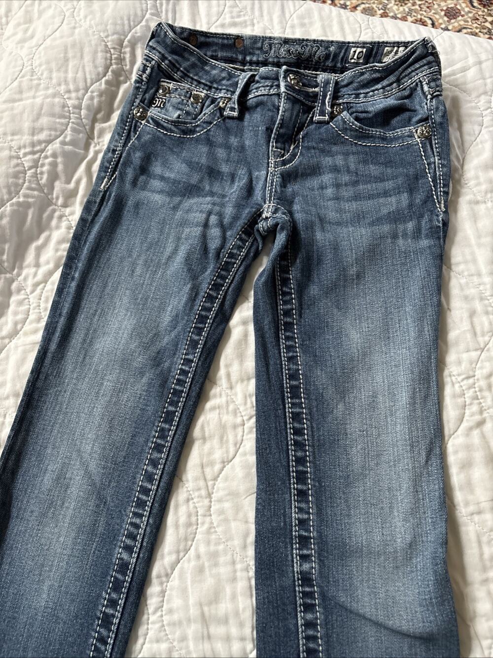 Miss Me Girls Blue Medium Wash Skinny Denim Jeans Sequin Studded Size 10